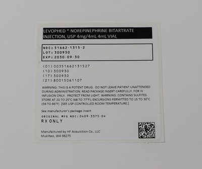 Pouch Label (51662131527 Levophed Pouch Label)